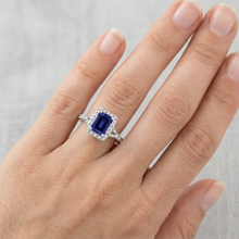 Afbeelding in Gallery-weergave laden, Blauwe smaragd Ceylon saffier Natuurlijke echte diamanten ( niet in een laboratorium gekweekt ) verlovingsring 3 karaat
