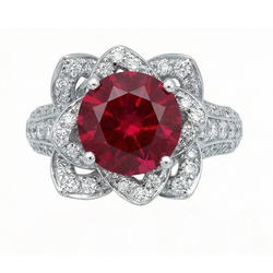 Bloem Stijl 2,51 ct Rood Robijn & Witte Ronde Diamanten Ring Edelsteen