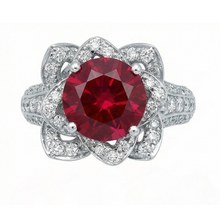 Afbeelding in Gallery-weergave laden, Bloem Stijl 2,51 ct Rood Robijn &amp; Witte Ronde Diamanten Ring Edelsteen
