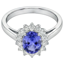 Afbeelding in Gallery-weergave laden, Bloemstijl Tanzaniet Met Natuurlijke uit de aarde gewonnen Diamanten 6.50 Karaat Ring Witgoud 14K
