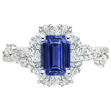 Afbeelding in Gallery-weergave laden, Bloemstijl Ring Emerald Sri Lankaanse Saffier &amp; Diamant 5 Karaat
