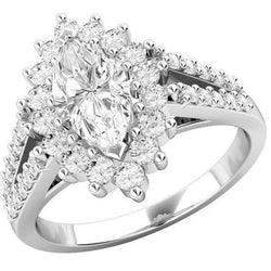 Bloemstijl Marquise & Rond Geslepen Natuurlijke uit de aarde gewonnen Diamanten Halo Ring 4.60 Ct Witgoud