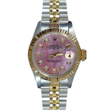 Afbeelding in Gallery-weergave laden, Bordeauxrode diamanten wijzerplaat Roestvrij staal en goud jubileum Datumjust dameshorloge Rolex

