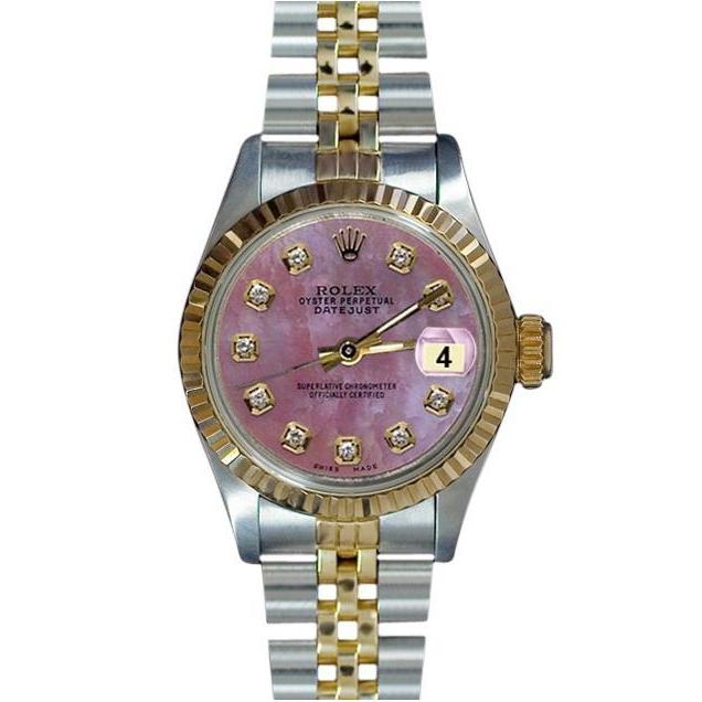 Bordeauxrode diamanten wijzerplaat Roestvrij staal en goud jubileum Datumjust dameshorloge Rolex

