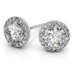 Briljant Geslepen 4 Karaat Echt Diamanten Dames Studs Halo Oorbellen Wit Goud