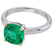 Afbeelding in Gallery-weergave laden, Smaragd Cushion Edelsteen Ring in Bicolor 14K Goud – hoekaanzicht
