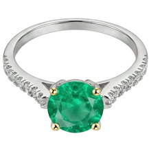 Afbeelding in Gallery-weergave laden, Colombiaanse Smaragd Edelsteen Ring 1,50-karaat Tweekleurig 14K Goud – zijaanzicht
