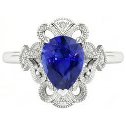 14K Witgoud Milgrain Royal Blue Saffier Sieraadsteen Ring 2