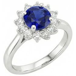 Ceylon Saffier En Diamanten 2.20 Karaat Ring Wit Goud 14K
