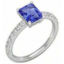 Afbeelding in Gallery-weergave laden, Ceylon Saffier Solitaire Ring Met Accenten 3 Karaat Pave Set Diamanten
