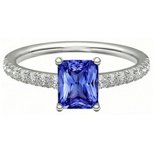 Afbeelding in Gallery-weergave laden, Ceylon Saffier Solitaire Ring Met Accenten 3 Karaat Pave Set Diamanten
