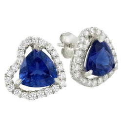 Ceylon Kleur Saffier En IGI GECERTIFICEERDE Diamanten 6.80 Karaat Studs Halo Oorbellen
