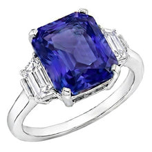 Afbeelding in Gallery-weergave laden, Ceylon Sapphire Edelsteen Ring Trapezium Diamanten 4 Karaat Goud 3 Steen
