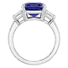 Afbeelding in Gallery-weergave laden, Ceylon Sapphire Edelsteen Ring Trapezium Diamanten 4 Karaat Goud 3 Steen
