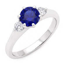 Afbeelding in Gallery-weergave laden, Ceylon Sapphire Edelsteen Ring Vrouwen 3 Steen Ronde Diamanten 2.50 Karaat
