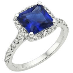 Ceylon Saffier Halo Natuurlijke uit de a aarde gewonnen Diamanten Ring 6 Karaat Prinsesslijpsel met Accenten