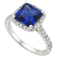 Afbeelding in Gallery-weergave laden, Ceylon Saffier Halo Natuurlijke uit de a aarde gewonnen Diamanten Ring 6 Karaat Prinsesslijpsel met Accenten
