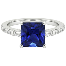 Afbeelding in Gallery-weergave laden, Ceylon Saffier Natuurlijke uit de aarde gewonnen Diamanten Accenten Ring Solitaire Prinsesslijpsel 5.50 Karaat
