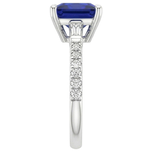 Afbeelding in Gallery-weergave laden, Ceylon Saffier Natuurlijke uit de aarde gewonnen Diamanten Accenten Ring Solitaire Prinsesslijpsel 5.50 Karaat
