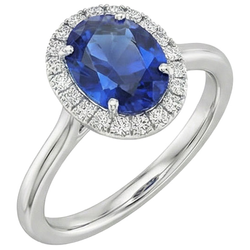 Ceylon Sapphire Ovaal Met Diamanten Ring 3 Kt Wit Goud 14K