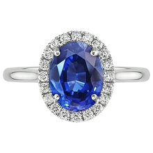 Afbeelding in Gallery-weergave laden, Ceylon Sapphire Ovaal Met Diamanten Ring 3 Kt Wit Goud 14K
