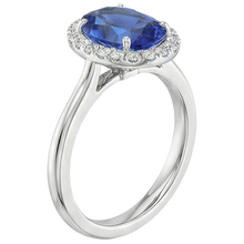 Afbeelding in Gallery-weergave laden, Ceylon Sapphire Ovaal Met Diamanten Ring 3 Kt Wit Goud 14K
