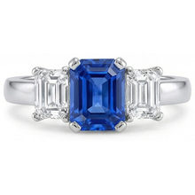 Afbeelding in Gallery-weergave laden, Ceylon Sapphire Ring met 3 stenen Stralende en smaragdgroene Natuurlijke echte diamant ( niet in het laboratorium gekweekt )en 2,50 karaat
