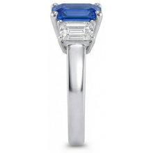 Afbeelding in Gallery-weergave laden, Ceylon Sapphire Ring met 3 stenen Stralende en smaragdgroene Natuurlijke echte diamant ( niet in het laboratorium gekweekt )en 2,50 karaat
