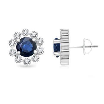 Ceylon Sapphire Stud Earring Witgouden Ronde Diamant 3,30 Ct. - harrychadent.nl