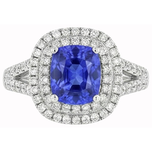 Afbeelding in Gallery-weergave laden, Ceylon Sapphire dubbele Halo Ring massief goud 14K sieraden 3.5 Ct

