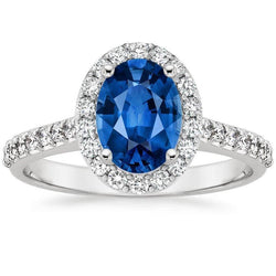 Ceylon blauwe saffier Halo diamanten ring 14K witgoud ovaal 2,15 ct.