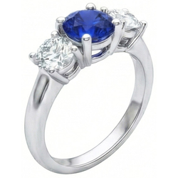 Ceylon blauwe saffier Natuurlijke echte diamanten ( niet in een laboratorium gekweekt ) ring met 3 stenen wit goud 14K 3.5 karaat