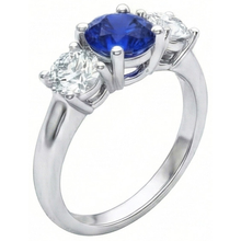 Afbeelding in Gallery-weergave laden, Ceylon blauwe saffier Natuurlijke echte diamanten ( niet in een laboratorium gekweekt ) ring met 3 stenen wit goud 14K 3.5 karaat
