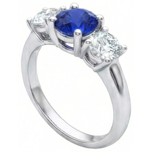 Afbeelding in Gallery-weergave laden, Ceylon blauwe saffier Natuurlijke echte diamanten ( niet in een laboratorium gekweekt ) ring met 3 stenen wit goud 14K 3.5 karaat
