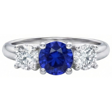 Afbeelding in Gallery-weergave laden, Ceylon blauwe saffier Natuurlijke echte diamanten ( niet in een laboratorium gekweekt ) ring met 3 stenen wit goud 14K 3.5 karaat
