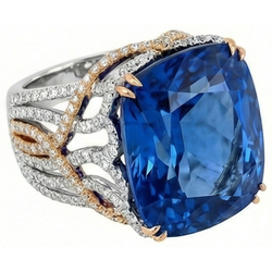 Ceylonese Kleur Blauwe Saffier En IGI GECERTIFICEERDE Diamanten 8.51 Ct Tweekleurige Ring