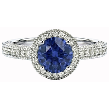 Afbeelding in Gallery-weergave laden, Ceylon blauwe saffier en Natuurlijke echte diamanten ( niet in een laboratorium gekweekt ) jubileum ring nieuw wit goud 14k

