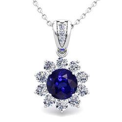 Ceylon blauwe saffier hanger wit goud 14K diamanten sieraden 3 ct.
