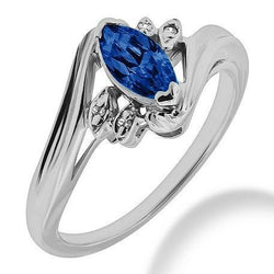 Ceylon blauwe saffier markiezin geslepen diamanten ring goud 1.10 ct.
