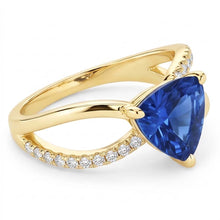Afbeelding in Gallery-weergave laden, Ceylon saffier edelsteen ring biljoen 1,50 karaat gespleten schacht Natuurlijke echte diamant ( niet in het laboratorium gekweekt )en
