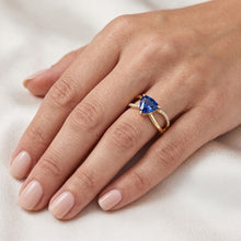 Afbeelding in Gallery-weergave laden, Ceylon saffier edelsteen ring biljoen 1,50 karaat gespleten schacht Natuurlijke echte diamant ( niet in het laboratorium gekweekt )en
