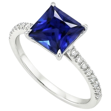 Afbeelding in Gallery-weergave laden, Ceylonsaffier en uit de aarde gewonnen diamanten 5.5 karaat solitaire accenten ring
