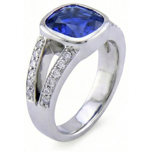Afbeelding in Gallery-weergave laden, Ceylon saffier en Natuurlijke echte diamanten ( niet in een laboratorium gekweekt ) ring wit goud 14K 4.5 karaat
