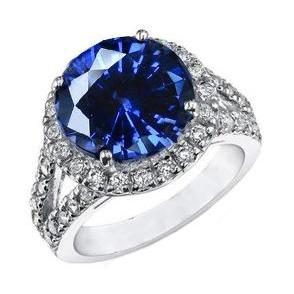 Ceylon Blauwe Saffier Ronde Geslepen Diamant Ring Goud Sieraden