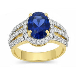 Ceylon Sapphire ovale en ronde diamanten ring goud 14K 3.51 karaat