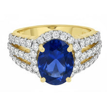 Afbeelding in Gallery-weergave laden, Ceylon Sapphire ovale en ronde diamanten ring goud 14K 3.51 karaat
