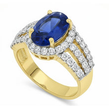 Afbeelding in Gallery-weergave laden, Ceylon Sapphire ovale en ronde diamanten ring goud 14K 3.51 karaat

