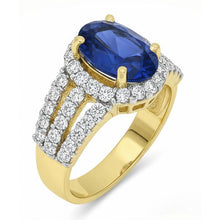 Afbeelding in Gallery-weergave laden, Ceylon Sapphire ovale en ronde diamanten ring goud 14K 3.51 karaat
