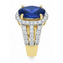Afbeelding in Gallery-weergave laden, Ceylon Sapphire ovale en ronde diamanten ring goud 14K 3.51 karaat
