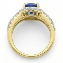 Afbeelding in Gallery-weergave laden, Ceylon Sapphire ovale en ronde diamanten ring goud 14K 3.51 karaat
